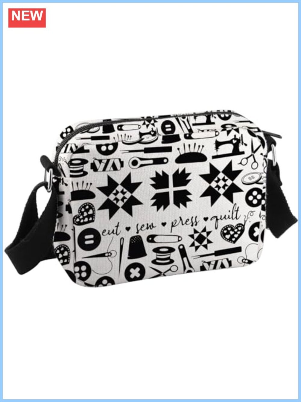 Canvas Crossbody Bag Quilting Sewing Gift Adjustable Strap Zipper Pockets